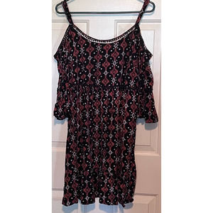 Torrid‎ Women's Mini Challis Off the Shoulder Black Brown Dress Size 0 26" Long